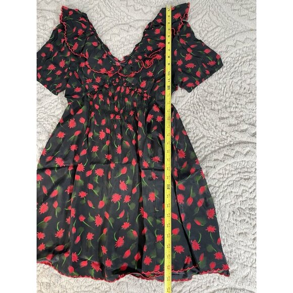 J Crew Ruffle-Collar Mini Dress in Painted Daisy Print Black and Red Sz 10 - Picture 6 of 8